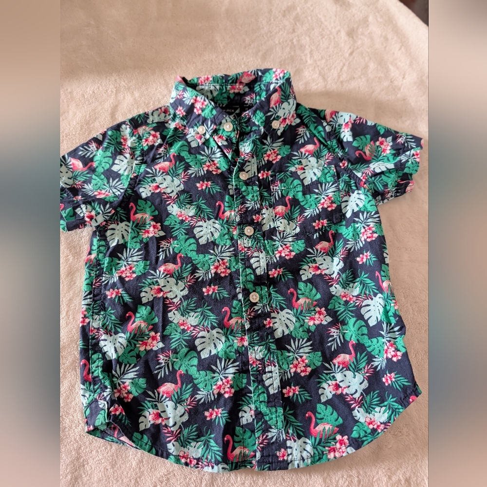 Janie and Jack Navy Tropical Button Down Shirt